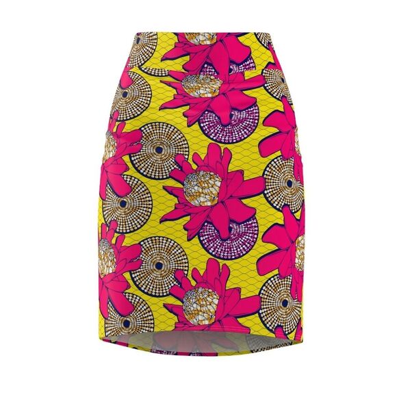 Custom Vibrant  Print Bold Graphic Flower African Print Pencil Skirt - Picture 1 of 5